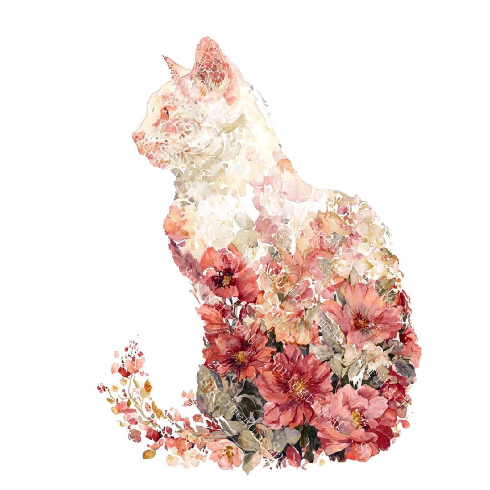 20 Floral Pattern Cat Clipart, Wildflower Cat, Cute Cat, Printable ...