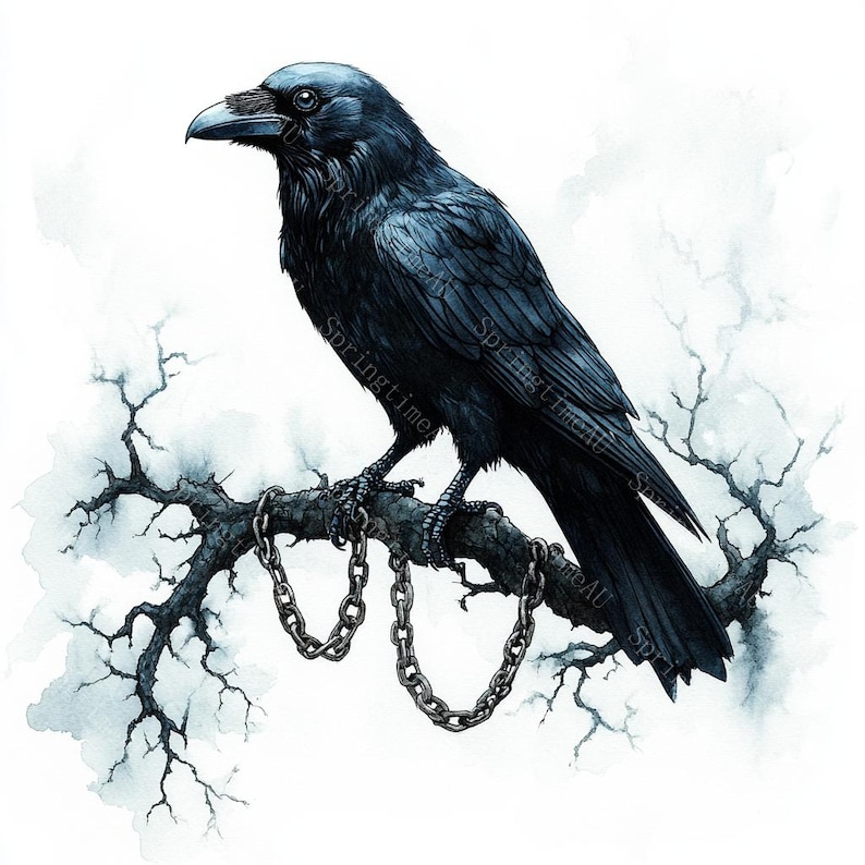 20 Black Raven Clipart, Halloween Crow, Halloween clipart, Printable Watercolor,High-Quality JPGs, Papercraft, Junk Journal,Digital Download