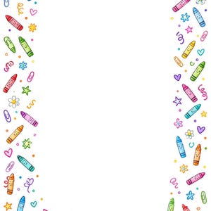16 Crayon Border Clipart, Printable Classroom Paper JPG, Back To School,  A4 Page, Teacher Worksheet Frames, School Digital Download Kit