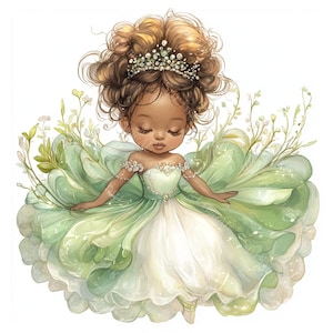 14 zwarte prinses clipart, Chibi Girl, Afro Girl, Baby Black Girl, afdrukbare aquarel, hoogwaardige JPG's, Paper Craft, Junk Journal