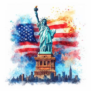 20 clipart da Estátua da Liberdade, bandeira dos EUA, Dia da Independência, 4 de julho, aquarela para impressão, JPGs de alta qualidade, artesanato em papel, diário de sucata