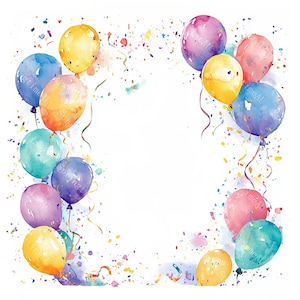 12 Birthday Frame Clipart, Balloons Clipart, Celebration, Printable Watercolor, High-Quality JPGs, PaperCraft, Junk Journal,Digital Download