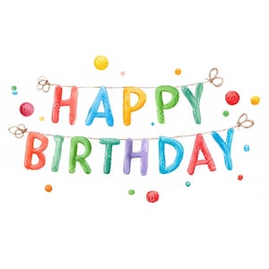 20 Clipart di parole di buon compleanno, testo di compleanno, scritte, acquerelli stampabili, JPG di alta qualità, carta da parati, diario di scarto, download digitale