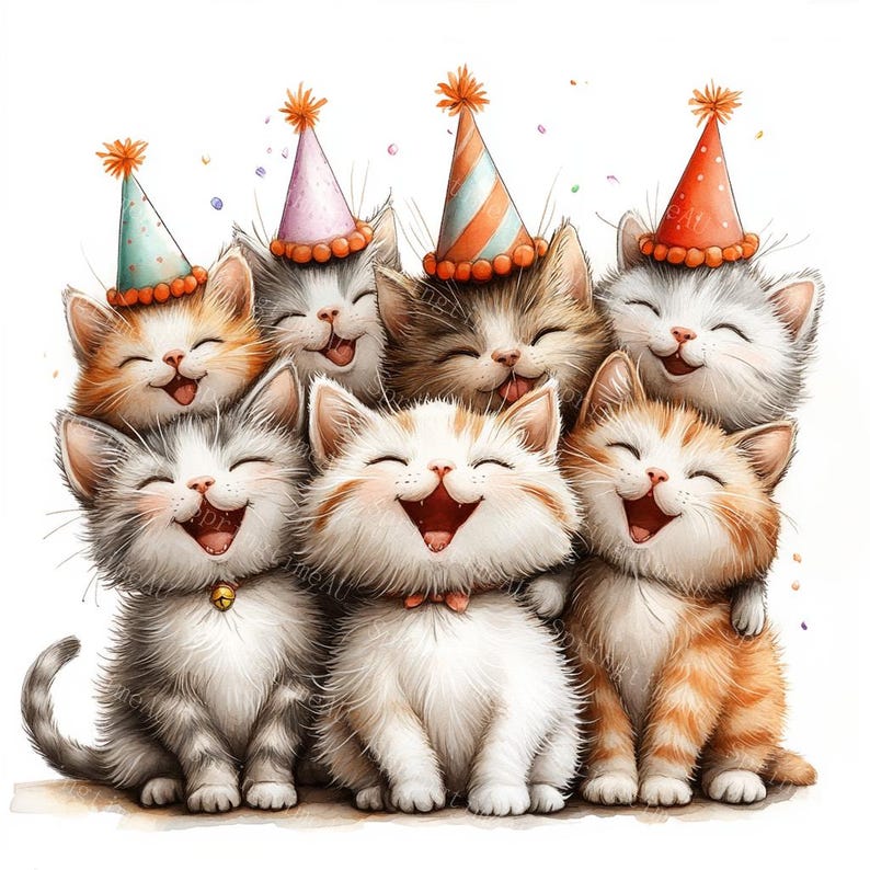 18 Photo of Cats Clipart, Kitten Clipart, Quirky Cats Photo, Party Cats, Printable Watercolor, High-Quality JPGs, PaperCraft, Junk Journal