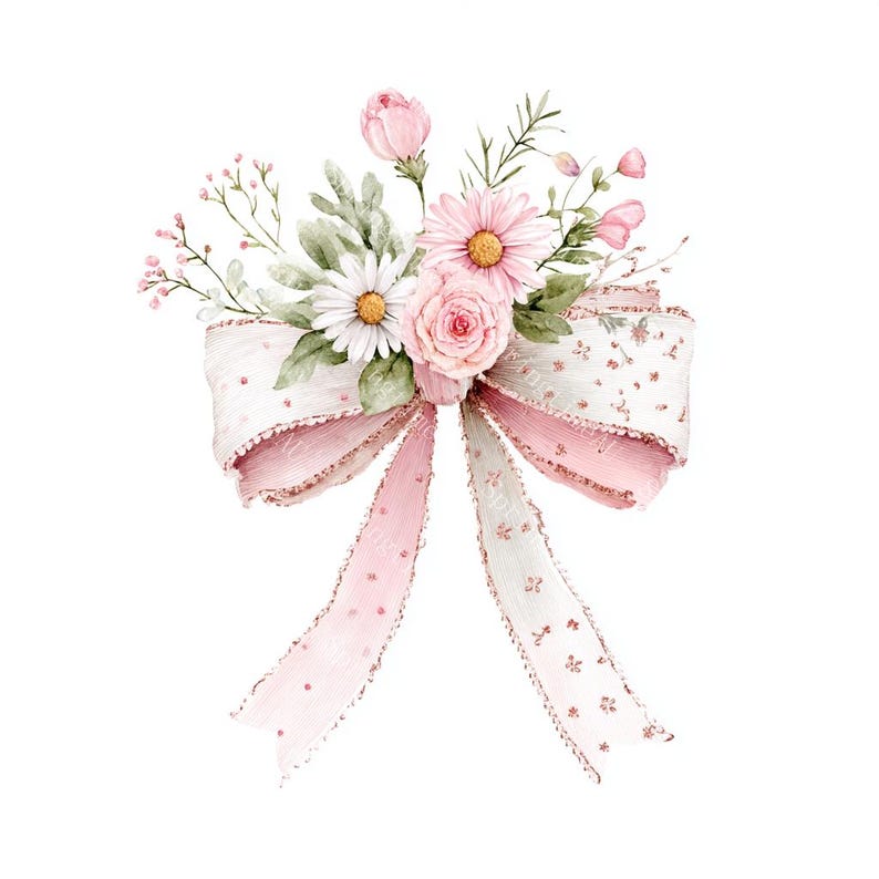16 Pink Coquette Ribbon Bow Clipart, Wedding Flower, Printable Watercolor,High-Quality JPGs, Paper Craft, Junk Journal, Digital Download