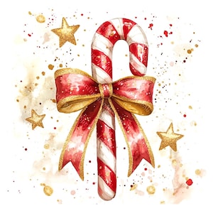 15 Candy Cane Clipart, Watercolor Christmas Sweets, Holiday Crafts, Printable Watercolor, High-Quality JPGs, Paper Craft, Junk Journal