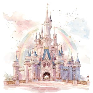14 Clipart château de princesse, château de conte de fées magique, château rose, aquarelle imprimable, fichiers JPG de haute qualité, créations en papier, journal indésirable