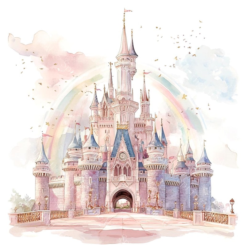 14 Princess Castle Clipart, Magical Fairytale Castle, Pink castle, Printable Watercolor,High-Quality JPGs, Paper Craft, Junk Journal