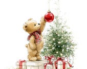 16 Teddy Bear with Christmas Tree Clipart, Baby Bear, Christmas Card, Printable Watercolor, High-Quality PNG/JPGs, Papercraft, Junk Journal