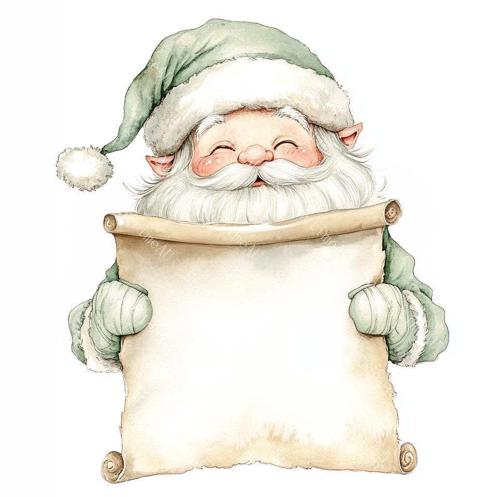 20 Santa Holding Blank Scroll Clipart, Christmas Card, Printable ...