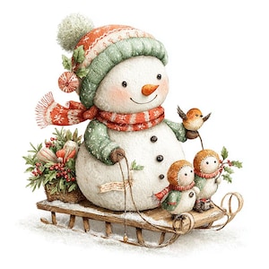 18 Whimsical Snowman Clipart, Christmas Snowman, Festive Holiday, Printable Watercolor, High-Quality JPGs, Paper Craft, Junk Journal
