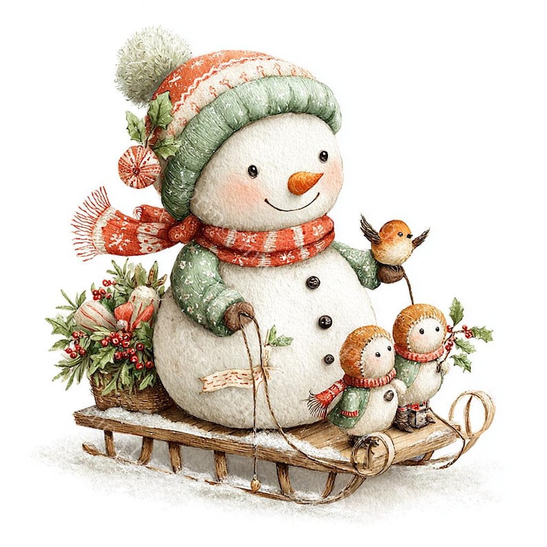 18 Whimsical Snowman Clipart, Christmas Snowman, Festive Holiday, Printable Watercolor, High-Quality JPGs, Paper Craft, Junk Journal