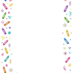 16 Crayon Border Clipart, Printable Classroom Paper JPG, Back To School,  A4 Page, Teacher Worksheet Frames, School Digital Download Kit