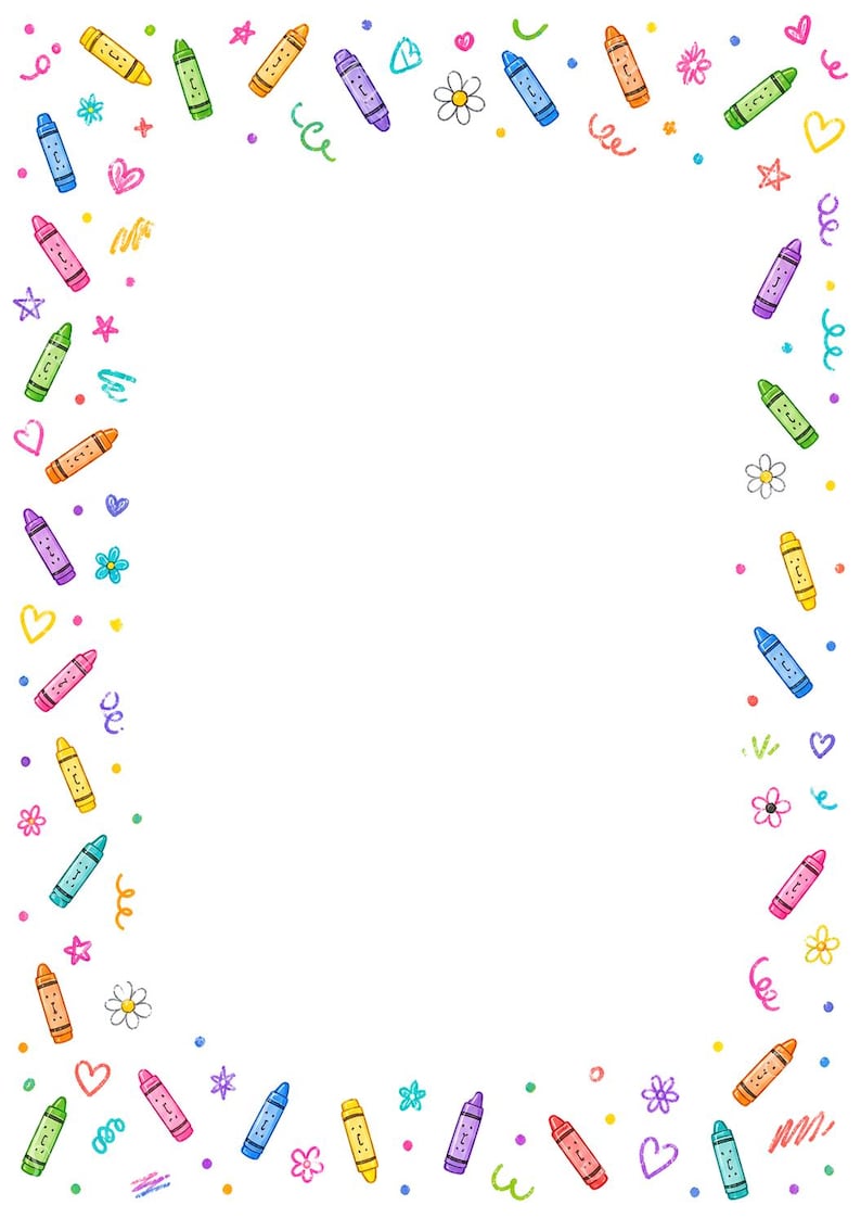 16 Crayon Border Clipart, Printable Classroom Paper JPG, Back To School,  A4 Page, Teacher Worksheet Frames, School Digital Download Kit