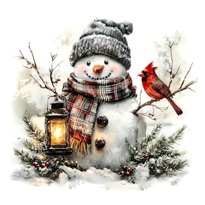 18 Vintage Snowman Clipart, Winter Snowman, Christmas Card, Printable Watercolor, High-Quality JPGs, Papercraft, Junk Journal