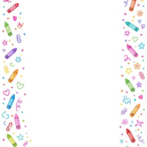 16 Crayon Border Clipart, Printable Classroom Paper JPG, Back To School,  A4 Page, Teacher Worksheet Frames, School Digital Download Kit
