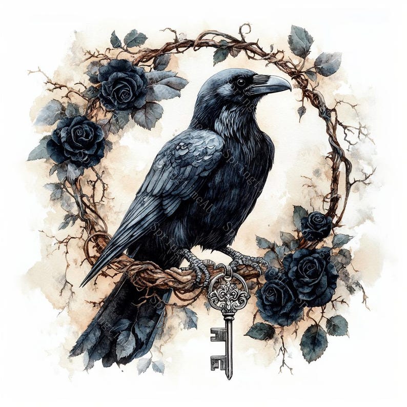 20 Black Raven Clipart, Halloween Crow, Halloween clipart, Printable Watercolor,High-Quality JPGs, Papercraft, Junk Journal,Digital Download