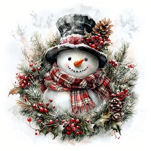 18 Vintage Snowman Clipart, Winter Snowman, Christmas Card, Printable Watercolor, High-Quality JPGs, Papercraft, Junk Journal