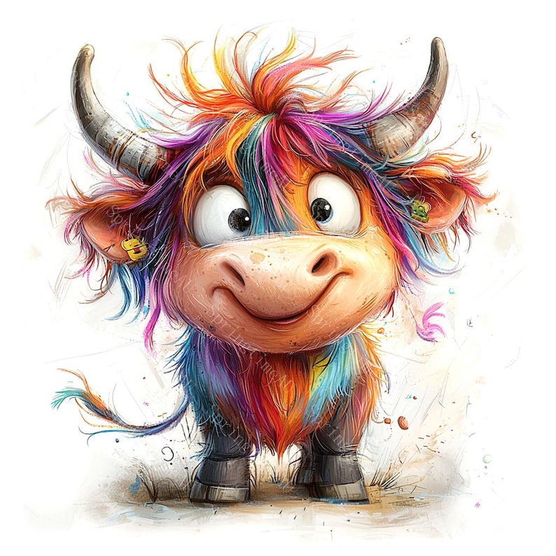 14 Quirky Highland Cow Clipart, Funny Highland Cow, Farm Animal Clipart, Printable Watercolor, High-Quality JPGs, Paper Craft, Junk Journal
