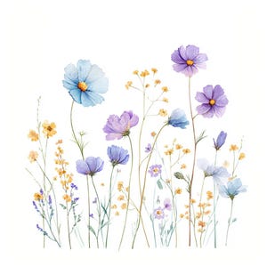 18 Pastel Wildflower Clipart, Wildflower Border Clipart, Printable Watercolor, High-Quality JPGs, PaperCraft, Junk Journal, Digital Download