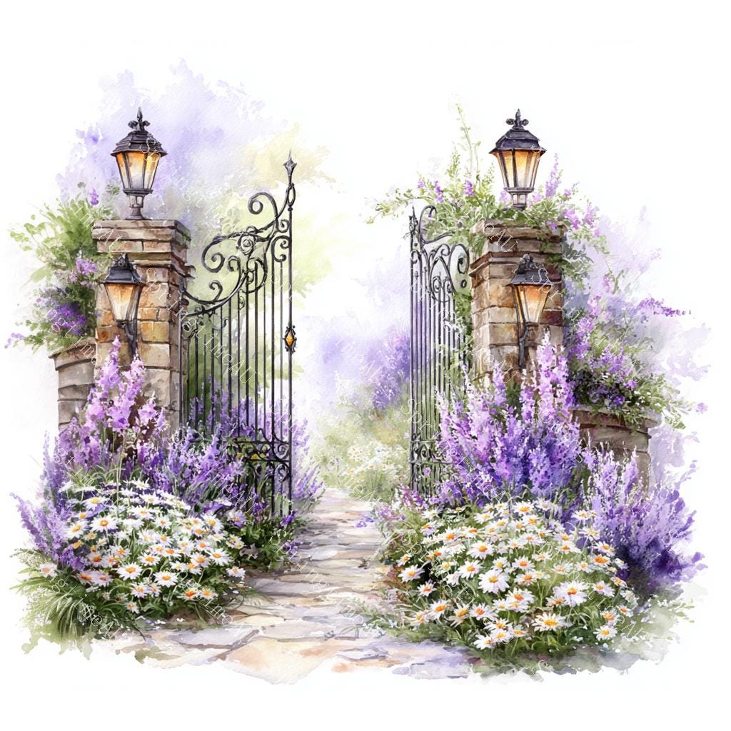 20 Floral Garden Gates Clipart, Flower Gates, Floral Wrought Iron Gate ...