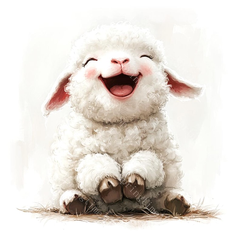 12 Funny Sheep Clipart, Cute Sheep, Sheep Nursery, Silly Farm Animal, Printable Watercolor,High-Quality JPGs,Paper Craft,Junk Journal