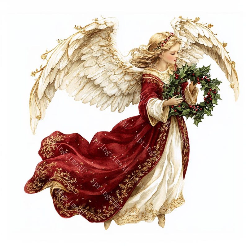 20 Vintage Christmas Angel Clipart, Christmas Card, Printable Watercolor, High-Quality JPGs, Papercraft, Junk Journal, Digital Download