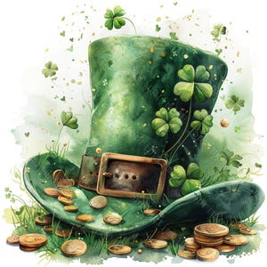 18 cliparts chapeau de lutin, chapeau vert, Saint-Patrick, aquarelle imprimable, fichiers JPG de haute qualité, créations en papier, journal indésirable