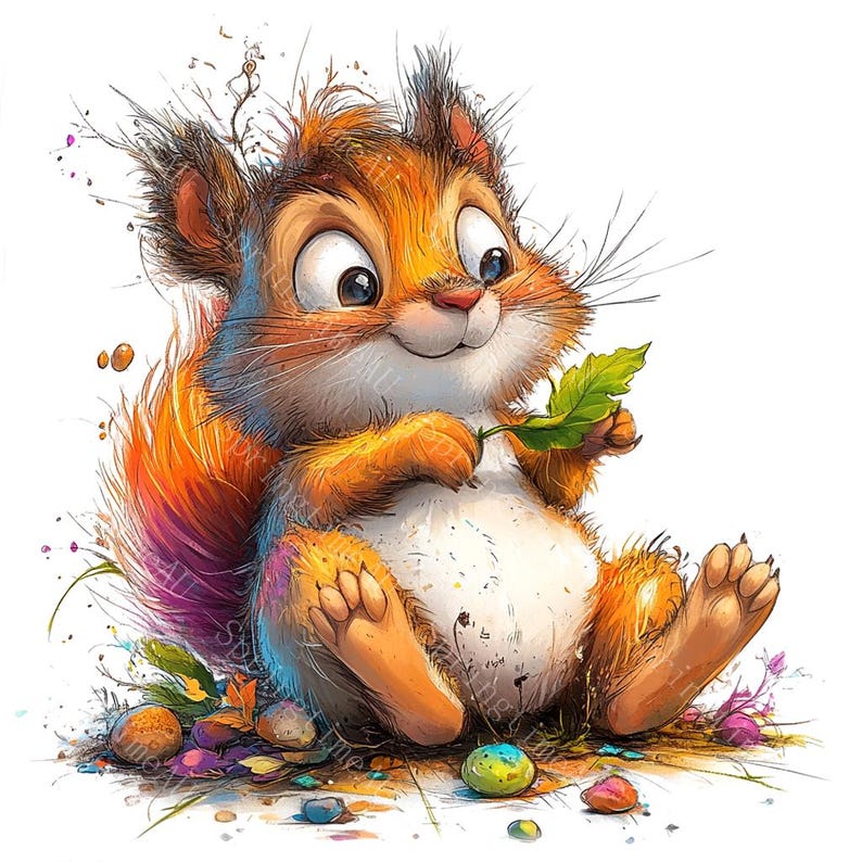 16 Quirky Funny Squirrel Clipart, Surprised Squirrel, Printable Watercolor, High-Quality JPGs, Paper Craft, Junk Journal, Digital Craft