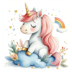 14 Rainbow Unicorn Clipart, Cute Unicorn Clipart, Baby Unicorn, Printable Watercolor, High-Quality JPGs, PaperCraft, Junk Journal