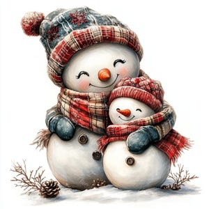 14 cliparts de bonhomme de neige vintage, bonhomme de neige et câlin, bonhomme de neige d'hiver, aquarelle imprimable, fichiers JPG de haute qualité, créations en papier, journal indésirable