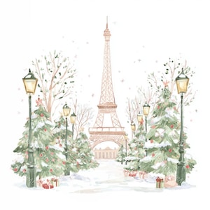20 Christmas in Paris Clipart, Cute Paris Clipart, Paris Travel Art, Printable Watercolor,High-Quality JPGs, Papercraft, Junk Journal