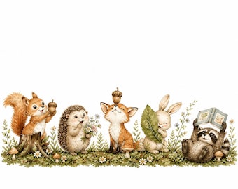 16 bordes de imágenes prediseñadas de cuentos de hadas con temática de bosque para guardería, animales del bosque adorables, arte de bordes de animales bebés caprichosos, baby shower, descarga digital