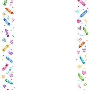 16 Crayon Border Clipart, Printable Classroom Paper JPG, Back To School,  A4 Page, Teacher Worksheet Frames, School Digital Download Kit