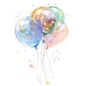 20 Birthday Balloon Clipart, Balloon Clipart, Party Clipart, Baby Shower, Printable Watercolor, High-Quality JPGs, Paper Craft, Junk Journal