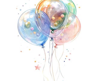 20 Birthday Balloon Clipart, Balloon Clipart, Party Clipart, Baby Shower, Printable Watercolor, High-Quality JPGs, Paper Craft, Junk Journal