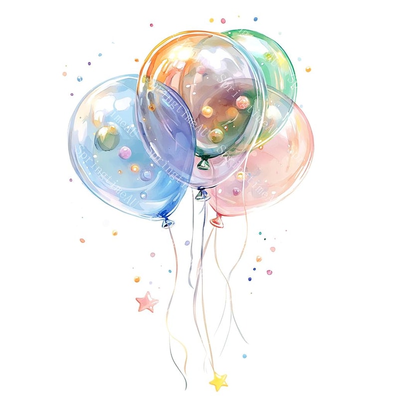 20 Birthday Balloon Clipart, Balloon Clipart, Party Clipart, Baby Shower, Printable Watercolor, High-Quality JPGs, Paper Craft, Junk Journal