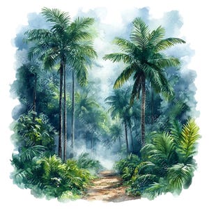 20 cliparts de paysage de jungle, forêt tropicale humide, paysage tropical, aquarelle imprimable, fichiers JPG de haute qualité, créations en papier, journal indésirable