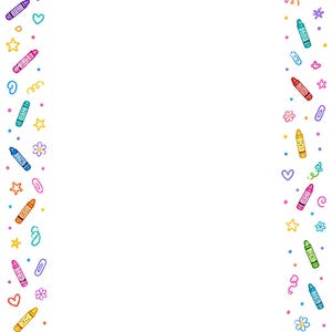 16 Crayon Border Clipart, Printable Classroom Paper JPG, Back To School,  A4 Page, Teacher Worksheet Frames, School Digital Download Kit