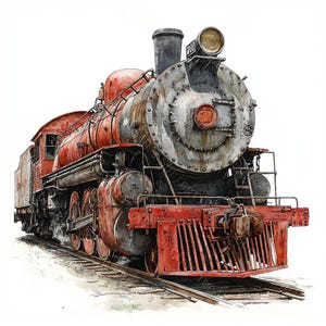 18 Vintage Train Clipart, Steam Locomotive, Christmas Train, Antique Train, Printable Watercolor, High-Quality JPGs, PaperCraft,Junk Journal