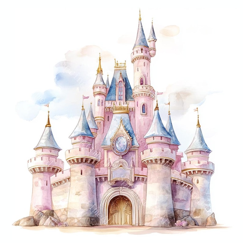14 Princess Castle Clipart, Magical Fairytale Castle, Pink castle, Printable Watercolor,High-Quality JPGs, Paper Craft, Junk Journal