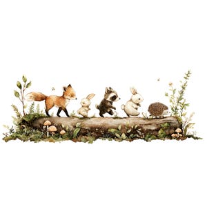 18 Whimsical Woodland Animals Clipart Border, Cute Forest Animals, Printable Watercolor, High-Quality PNG/JPGs, Papercraft, Junk Journal