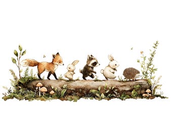 18 Whimsical Woodland Animals Clipart Border, Cute Forest Animals, Printable Watercolor, High-Quality PNG/JPGs, Papercraft, Junk Journal