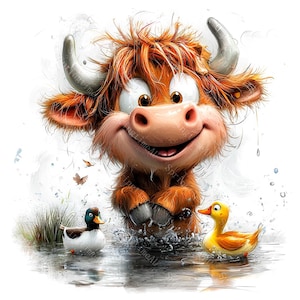 14 Quirky Highland Cow Clipart, Funny Highland Cow, Farm Animal Clipart, Printable Watercolor, High-Quality JPGs, Paper Craft, Junk Journal