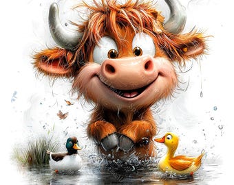 14 Quirky Highland Cow Clipart, Funny Highland Cow, Farm Animal Clipart, Printable Watercolor, High-Quality JPGs, Paper Craft, Junk Journal