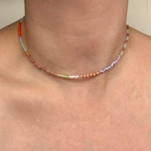 Colourful Seed Bead Necklace, Unique Dainty Beaded Choker, Layering Y2K Jewellery, Boho Summer Festival Necklace, Gift for Her