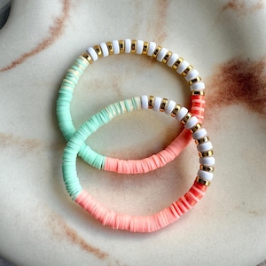 Colourful Clay Beaded Bracelet, Heishi Bead Stacking Bracelet, Kids & Adult Sizing, Handmade Boho Bracelet, Summer Gift for Women