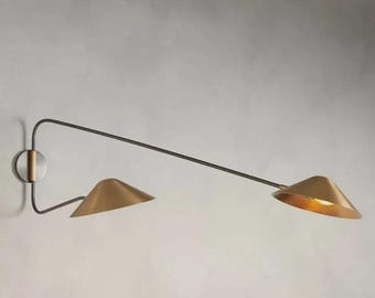 Applique murale moderne à double bras, italienne du milieu du siècle, laiton et noir, lampe pivotante réglable, chambre à coucher, salon, lumière minimaliste, cuisine, lecture