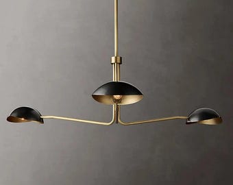 Lustre moderne Mid-Century en laiton : plafonnier à 3 ampoules encastrées