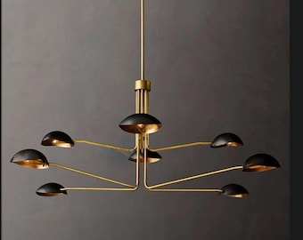 Lustre Mid-Century Spoutnik : suspension à 8 lumières noir et laiton